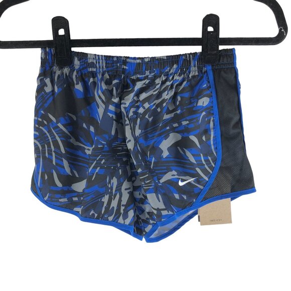 Nike Girls Dri-FIT Tempo Running Shorts Standard Fit Blue/Black Camouflage M - Picture 3 of 7